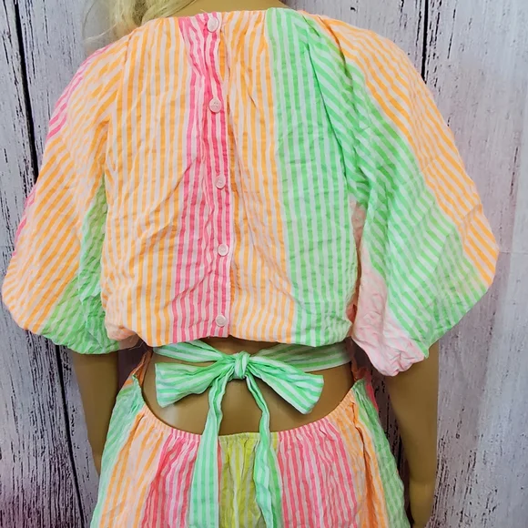 Davi & Dani Neon Bright Striped Romper. XL. - Picture 5 of 14